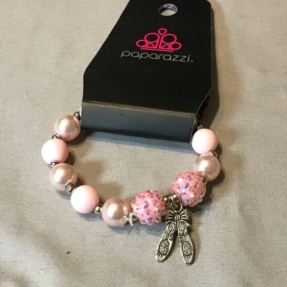 Paparazzi Pink Bead Ballet Slipper Stretch Charm Bracelet - Picture 3 of 3